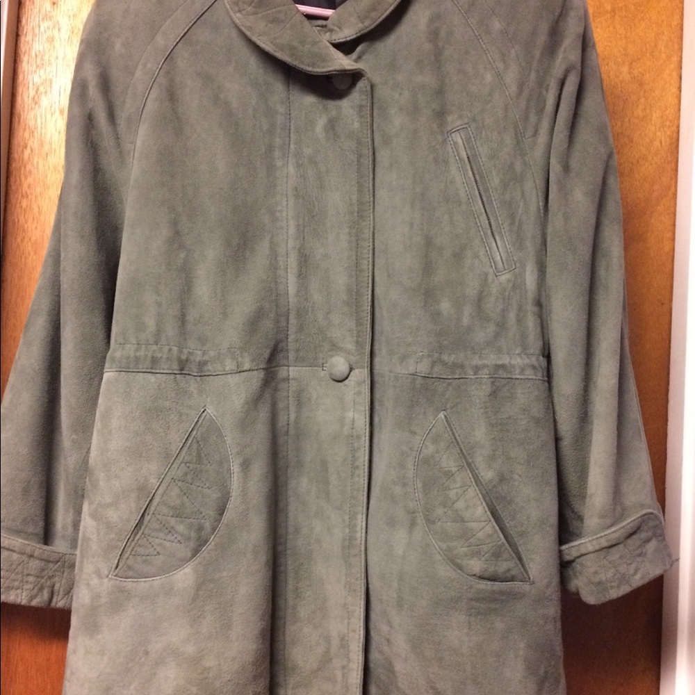 Vintage suede coat lightmoss green/gray color